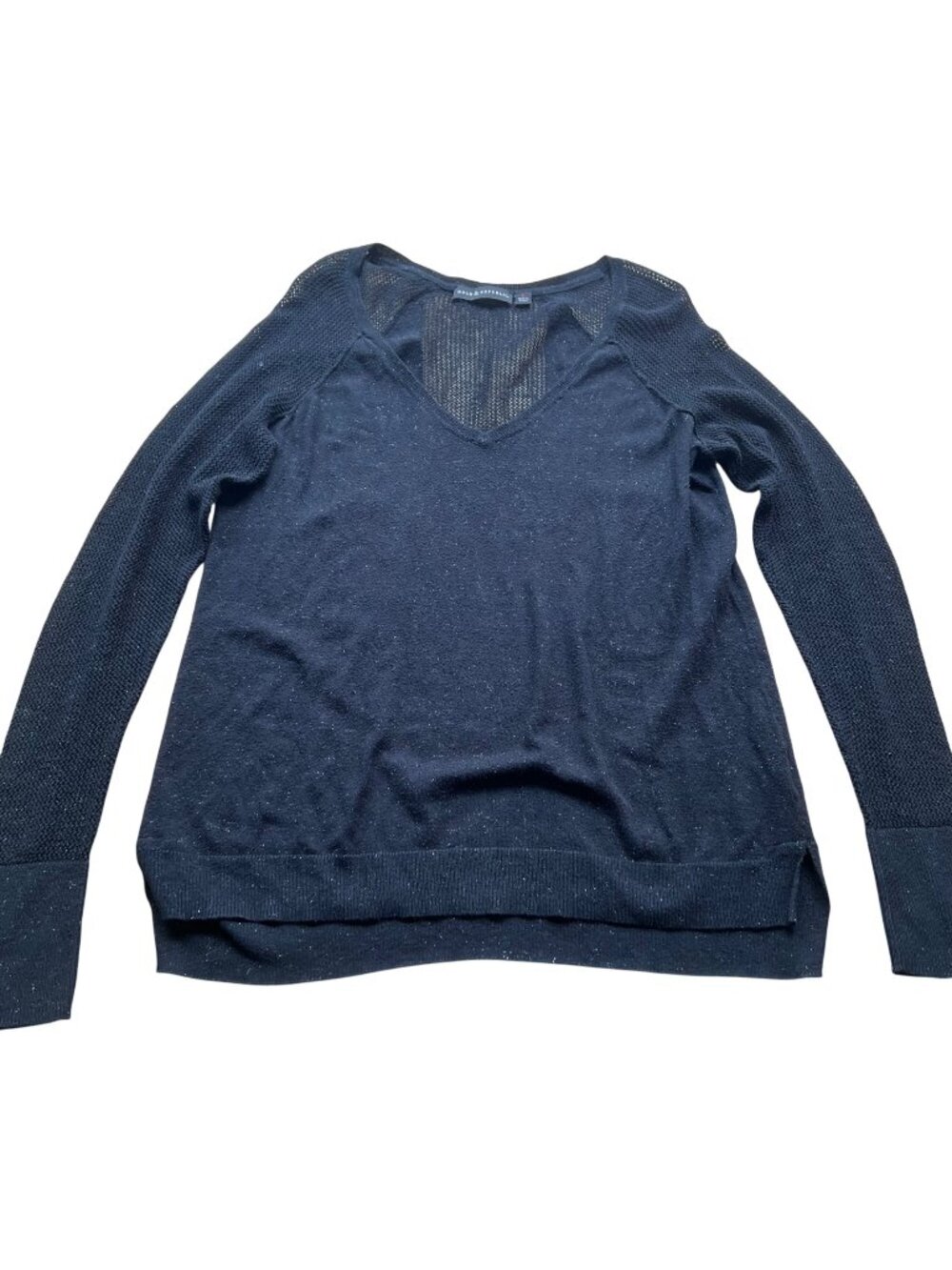 Minimal Sheer Rock & Republic Size L Black Long Sleeve V-Neck Pullover Sweater